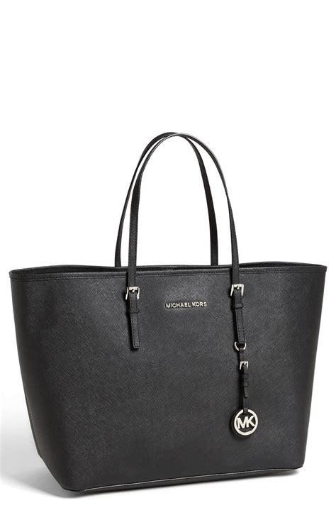 michael kors black tote with gray straps|michael kors black medium tote.